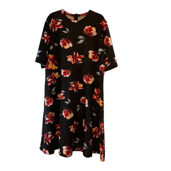 Women's 4XL Black Floral Dress Red Blue Flowers Stretch Midi - Picture 11 of 14